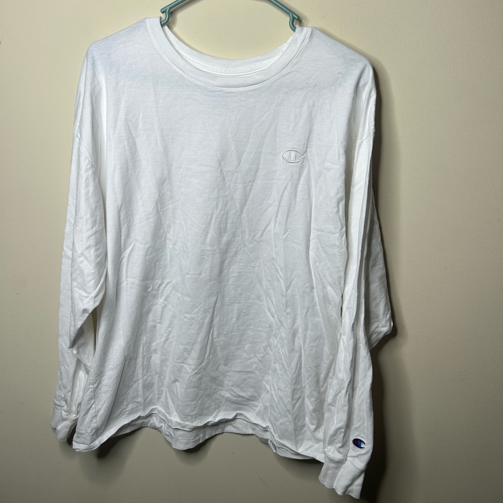 Champion Long Sleeve T Shirt Embroidered logo triple white